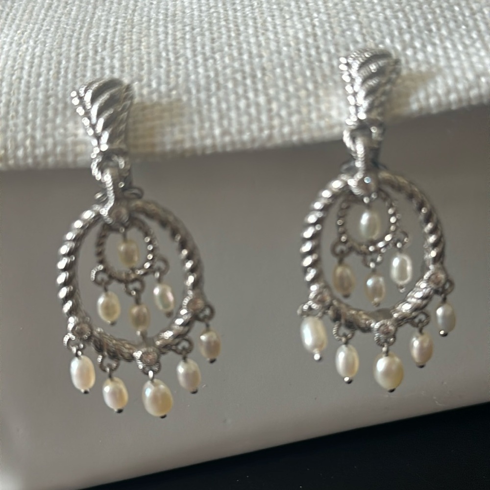 Judith Ripka Cultured Freshwater Pearl Dangle clip earrings